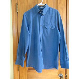 Nordstrom Men's Shop Button Down Shirt, SZ Med, Heathered Blue, Black Elbow Pads